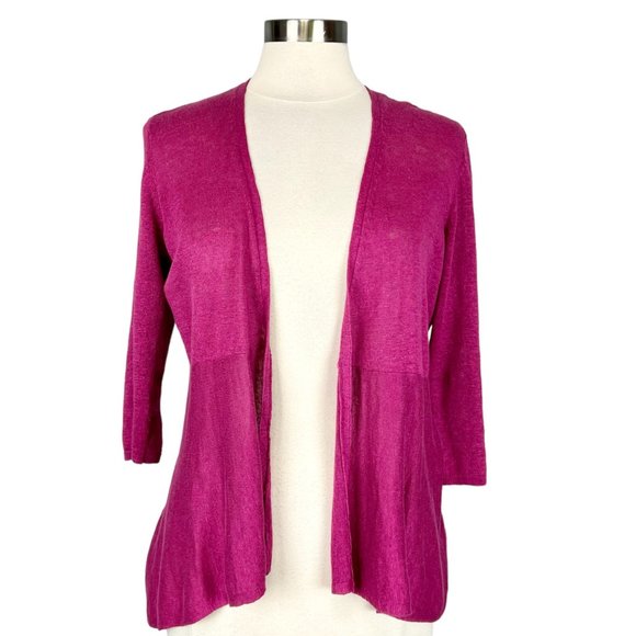 Eileen Fisher Womens Linen Silk Open Front Cardigan Sweater Raspberry size Small - Picture 1 of 12